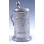 18TH CENTURY PEWTER HARVEST TANKARD WITH SCYTHE SH