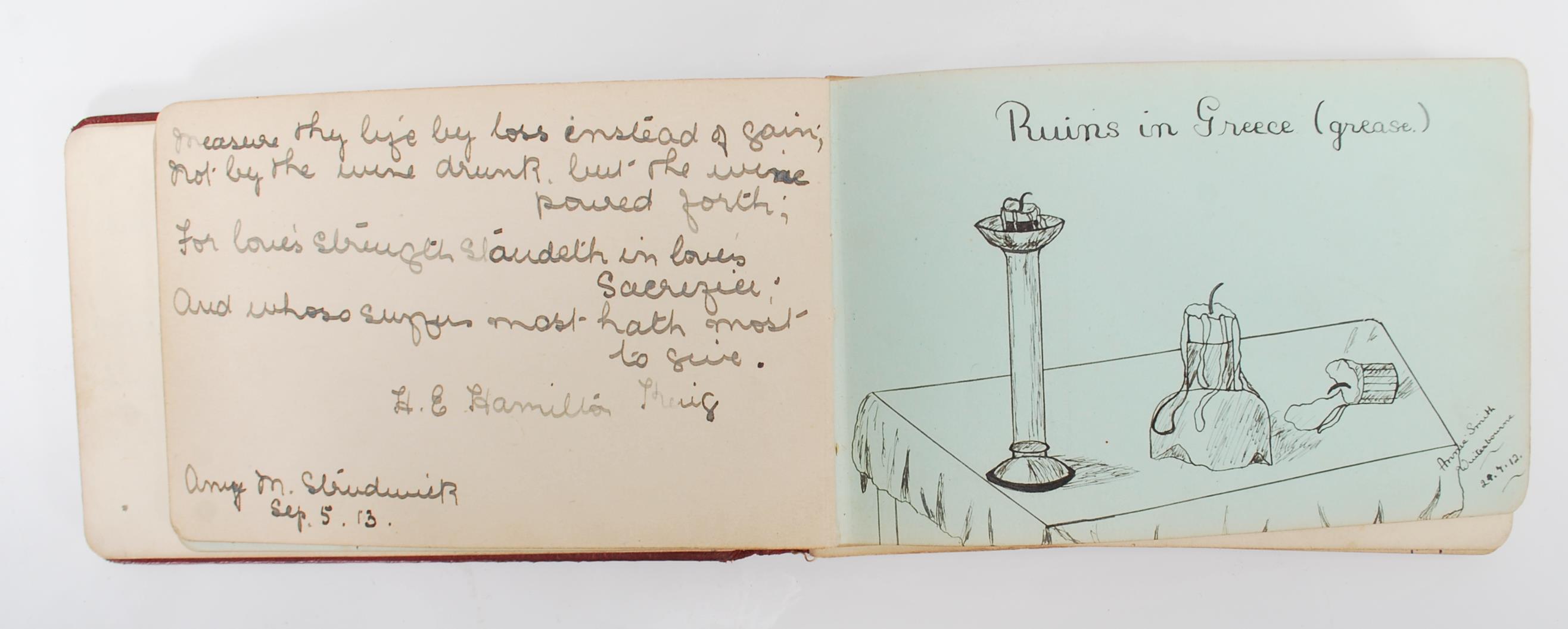 Two autograph books dating to the early 20th Century filled with sketches, poems, prose. dating back - Image 7 of 11