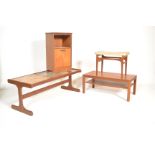 A retro teak wood and tile top coffee table of rectangular form together with a Danish manner teak