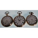 A collection of early 20th century gold plated open faced pocket watches to include  H Samuel