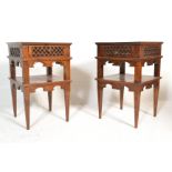 A pair of 20th century Moroccan style hardwood bedside tables. Each raised on square tapered legs