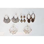 A selection of stamped 925 silver earrings to include a pair of hooped earrings with pearl drops,