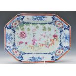 A Chinese Qianlong period Octagonal serving bowl having scene of mother and child in garden scene by