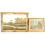A pair of framed oil on canvas paintings by Peter Duffield, each set within gilt frames the
