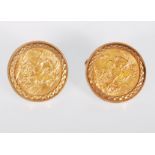 A pair of hallmarked 9ct gold cufflinks each set with 1911 full gold sovereigns. Cufflinks