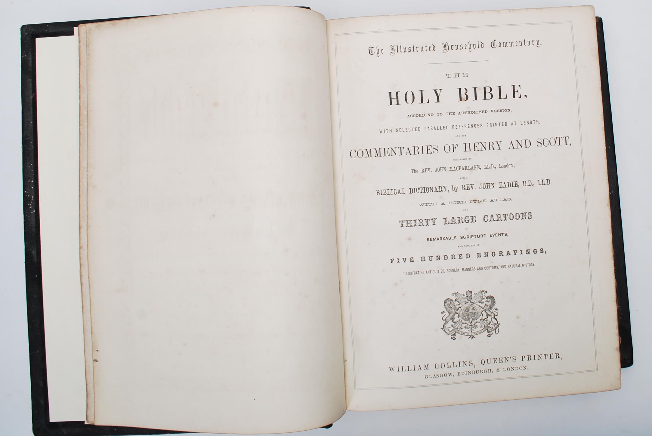 Two 19th Century Victorian Bible's to include The Holy Bible and the Commentaries of Henry and Scott