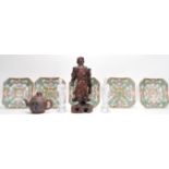 A small group of mixed oriental wares to include a set of five famille verte Chinese hexagonal