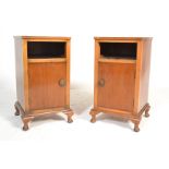An early 20th Century Art Deco Queen Anne walnut true pair of matching bedside cabinets, open recess