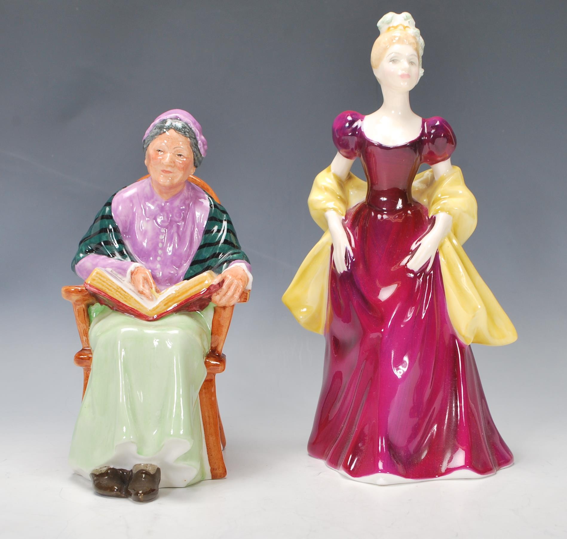 Two Royal Doulton ceramic Bone China figurines, The Family Album HN2321 and Loretta HN2337, both
