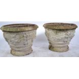 A set of good 20th Century demi lune reconstituted well weathered stone garden trough planters of