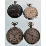 A collection of vintage open faced pocket watches to include Art Deco black faced crown winder