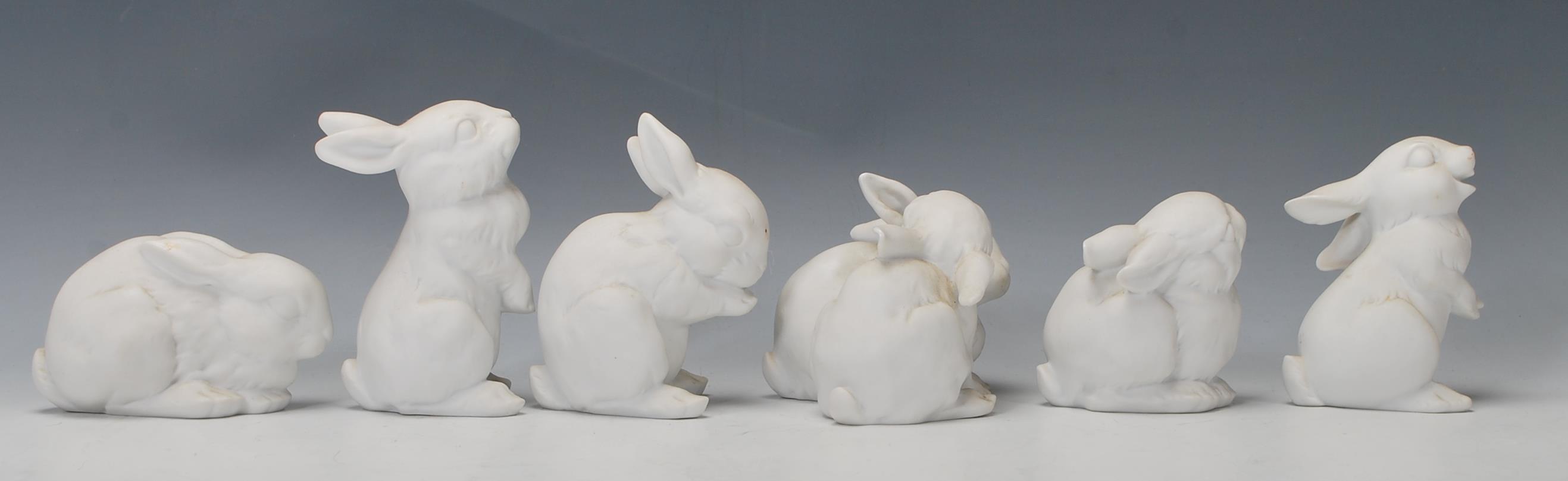 A group of six Kaiser porcelain figures in the form of rabbits in various positions, one being - Image 2 of 7