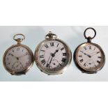 A collection of nickel silver pocket watches to include a good key wind open faced pocket watch with