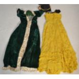 A 19th Century Victorian fancy dress / dressing up costume / clothing to include a dress in yellow