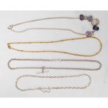 A selection of silver jewellery to include a silver snake chain necklace with seven glass beads, a