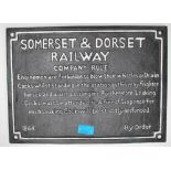 A 20th Century cast iron reproduction vintage railway sign for Somerset and Dorset Railway, of