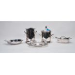 A collection of silver-plated items to include wine bottle holder, bon bon dish, ice bucket and