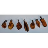 SEVEN AMBER & AMBER STYLE NECKLACE PENDANTS