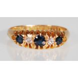 A Victorian 19th century 1863 Birmingham hallmarked sapphire and diamond ring. The round cut