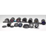 A selection of camera lenses to include a Hanimex Auto Zoom 80-200, a Prakticar Carl Zeiss 135mm