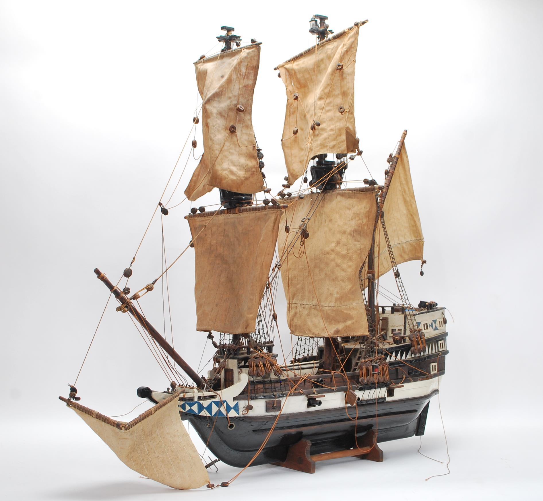 A vintage 20th Century large scratch built model of a galleon style ship in the manner of the