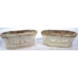A pair of good 20th Century reconstituted well weathered stone garden planter troughs, cast in