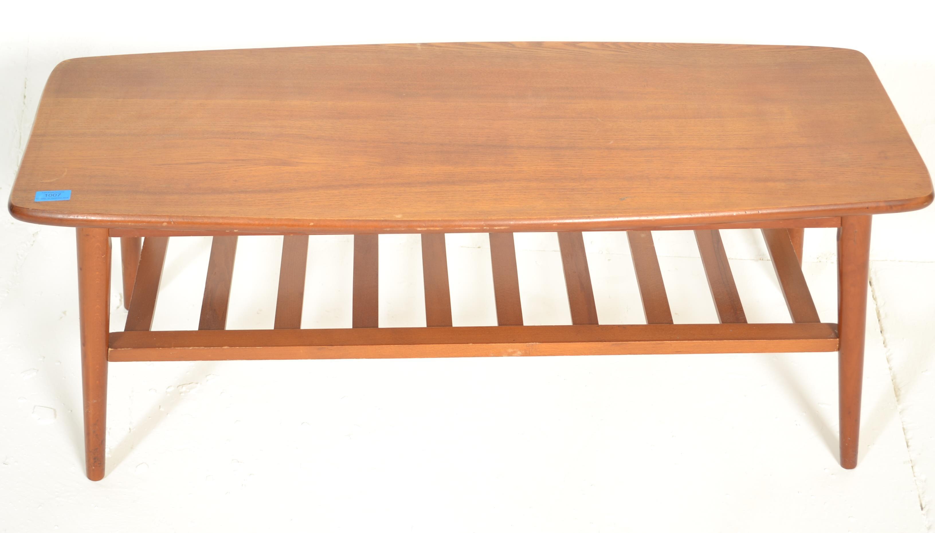 A 1960's retro vintage Danish designer teak wood ' surfboard ' type coffee / centre table of long - Image 3 of 3