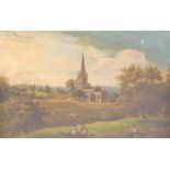 A 19th century oil on board English school painting  of a topograpical landscape with church.
