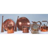 A collection of 19th and 20th century copper wares to include teapot, jug, hunting horn, bucket, 259