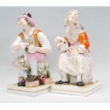 Staffordshire - Large and rare pair of pearlware figures of the cobbler Jobsons and his wife Nell,