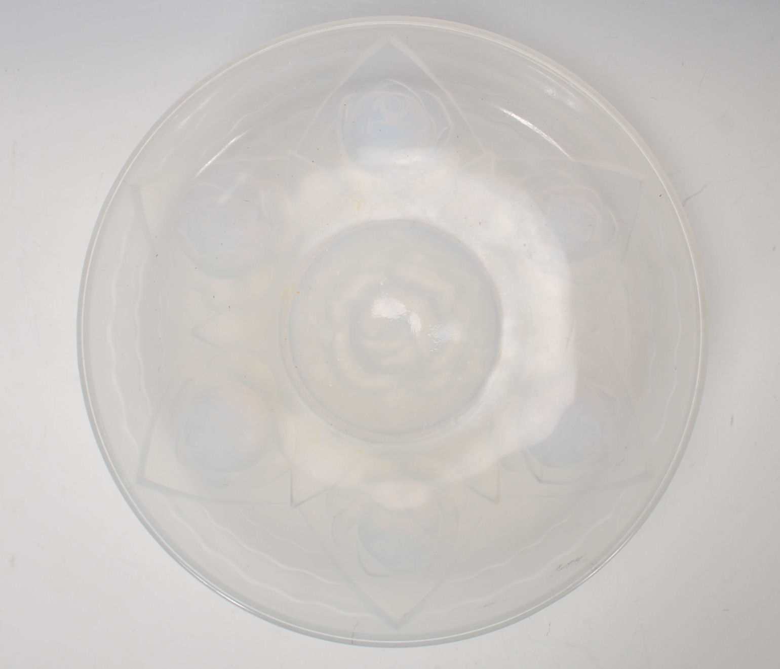 An Ezan of France opalescent centrepiece bowl of circular form decorated with raised roses. - Image 3 of 5