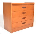 A 1970's retro teak wood upright chest of drawers by William Lawrence. The chest with a series of