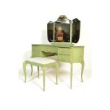 A good quality painted Louis 15th French shabby chic style dressing table and stool. Raised on