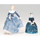 Two Royal Doulton bone china ceramic figurines, the figures of ladies to include ' Cherie ' HN2341