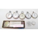 A collection of silver plated pocket watches and pocket timers to include Nero Lemania. Stadion,