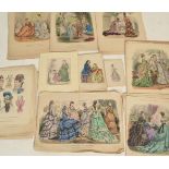 A good collection of multiple hand coloured fashion plates from the 19th Century depicting