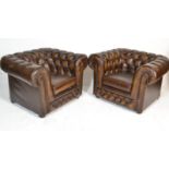 A good quality pair of Chesterfield leather  armchairs by Thomas Lloyd. Button backed leather