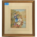 John Dawson Watson (British, 1832-1892) - A framed and glazed watercolour depicting two young
