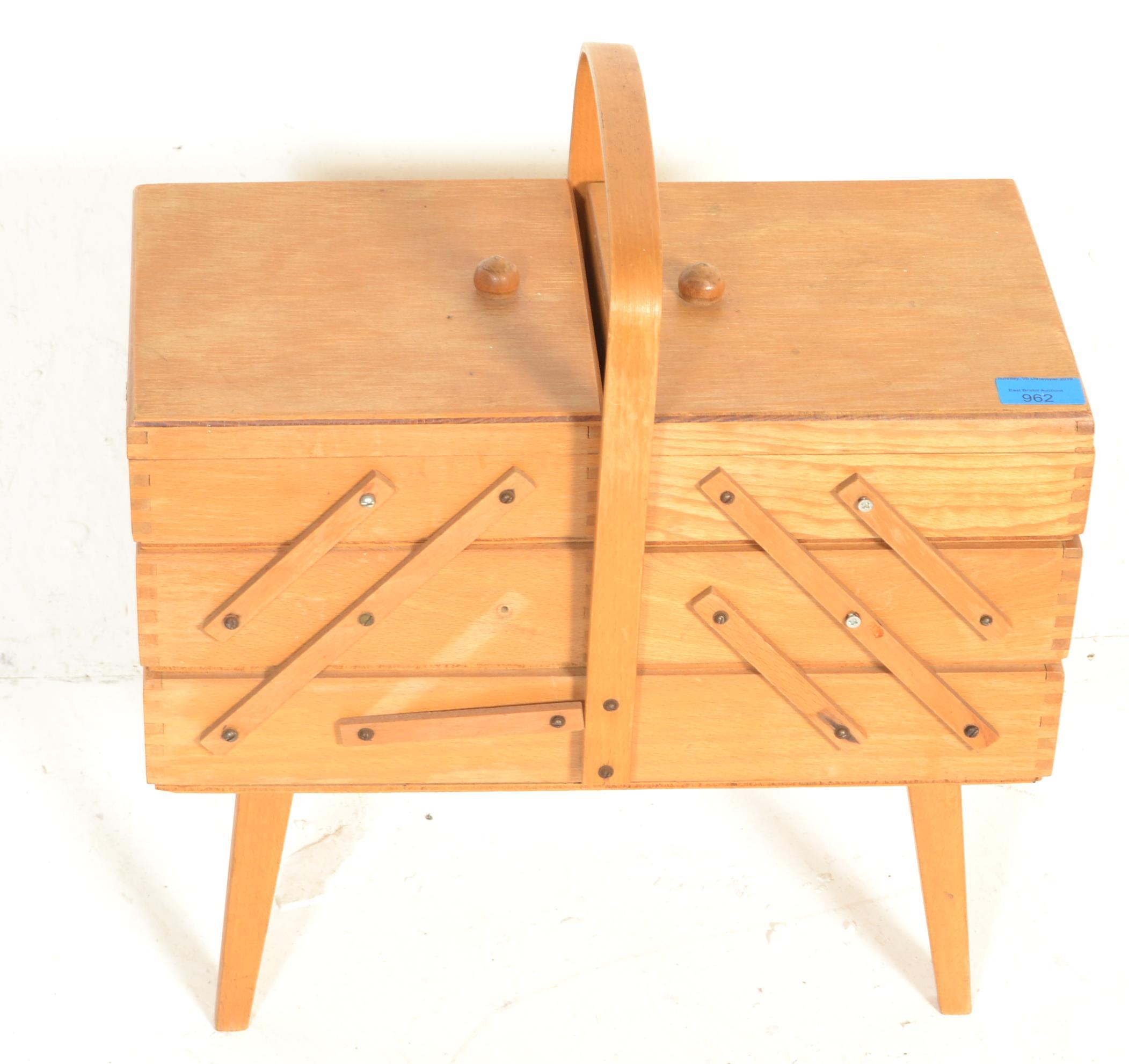 A retro 20th Century cantilever work box / sewing box, carry handle to the top opening to reveal - Image 3 of 4