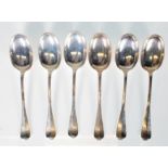 A set of six John Round & Son silver hallmarked spoons in rat tail form, each engraved with lion and