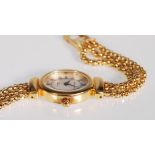 A silver hallmarked gold vermeil Veronese ladies wristwatch having a three popcorn chain bracelet