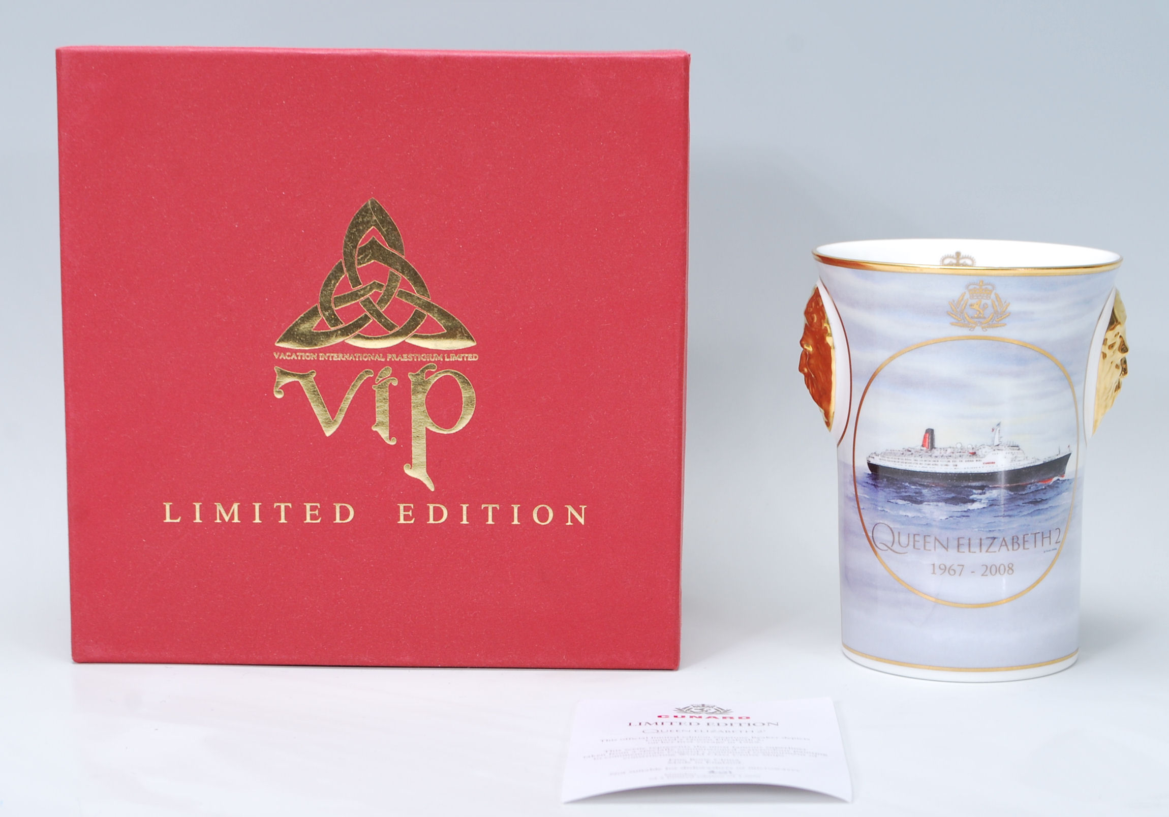 Cunard - A limited edition fine bone china beaker. The Neptune beaker depicting Cunard's Queen