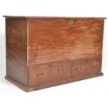 A Victorian 19th century teak wood mule chest / coffer. The panel sides with short drawers to the