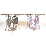 2 vintage 19th / early 20th century singer sewing machine tables. The treadle wrought and cast