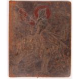 20TH CENTURY TOOLED LEATHER ST GEORGE PICTORIAL WR