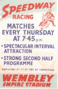 RARE ORIGINAL C1950 SPEEDWAY RACING WEMBLEY ADVERT