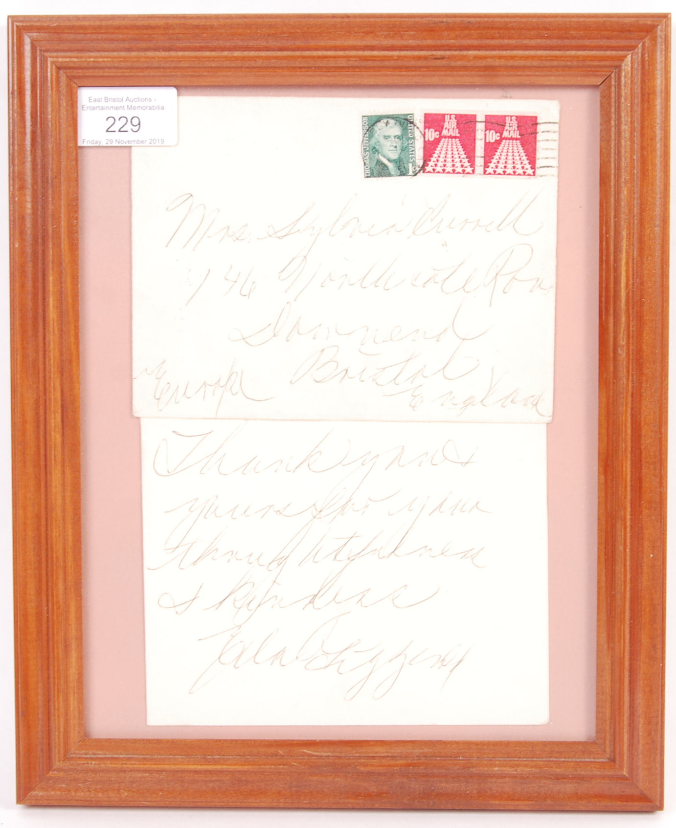 ELLA JANE FITZGERALD HAND WRITTEN THANK YOU LETTER