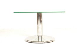 Frovi - A 20th Century side / occasional table having a square frosted glass top raised on a chromed