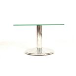 Frovi - A 20th Century side / occasional table having a square frosted glass top raised on a chromed