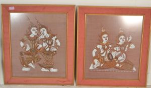 A pair of 20th century Thai screen prints on silk